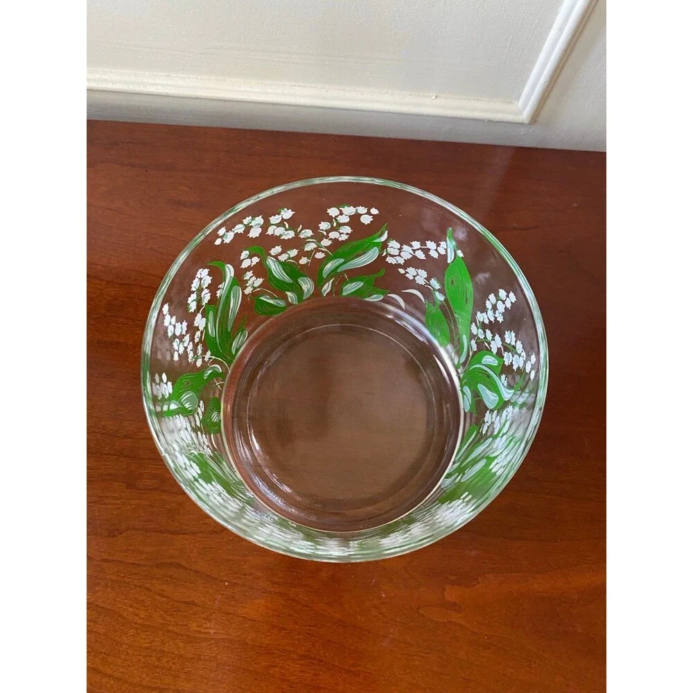 Vintage Hazel Atlas Lily of the Valley Ice Bucket Glass Container Home Vase
